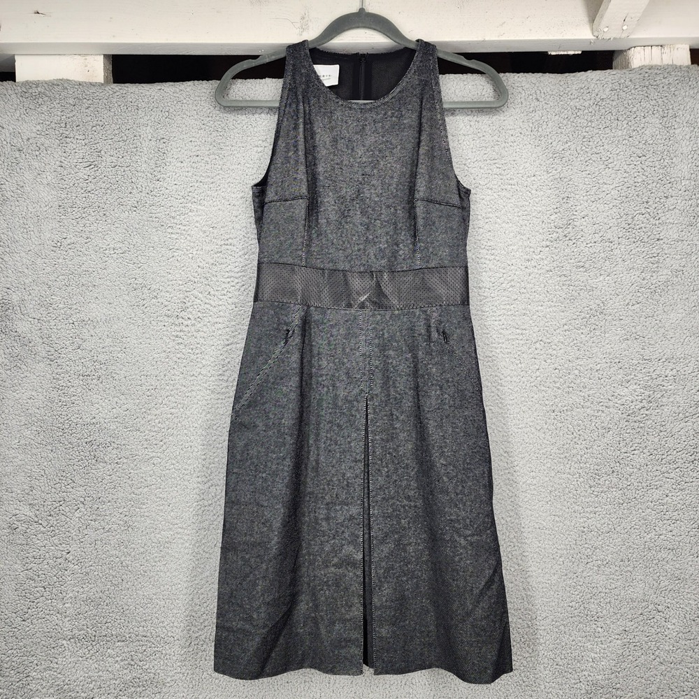 Akris Punto Grey Black Sleeveless Sheath Dress Perforated Waist Zip Pockets US 4